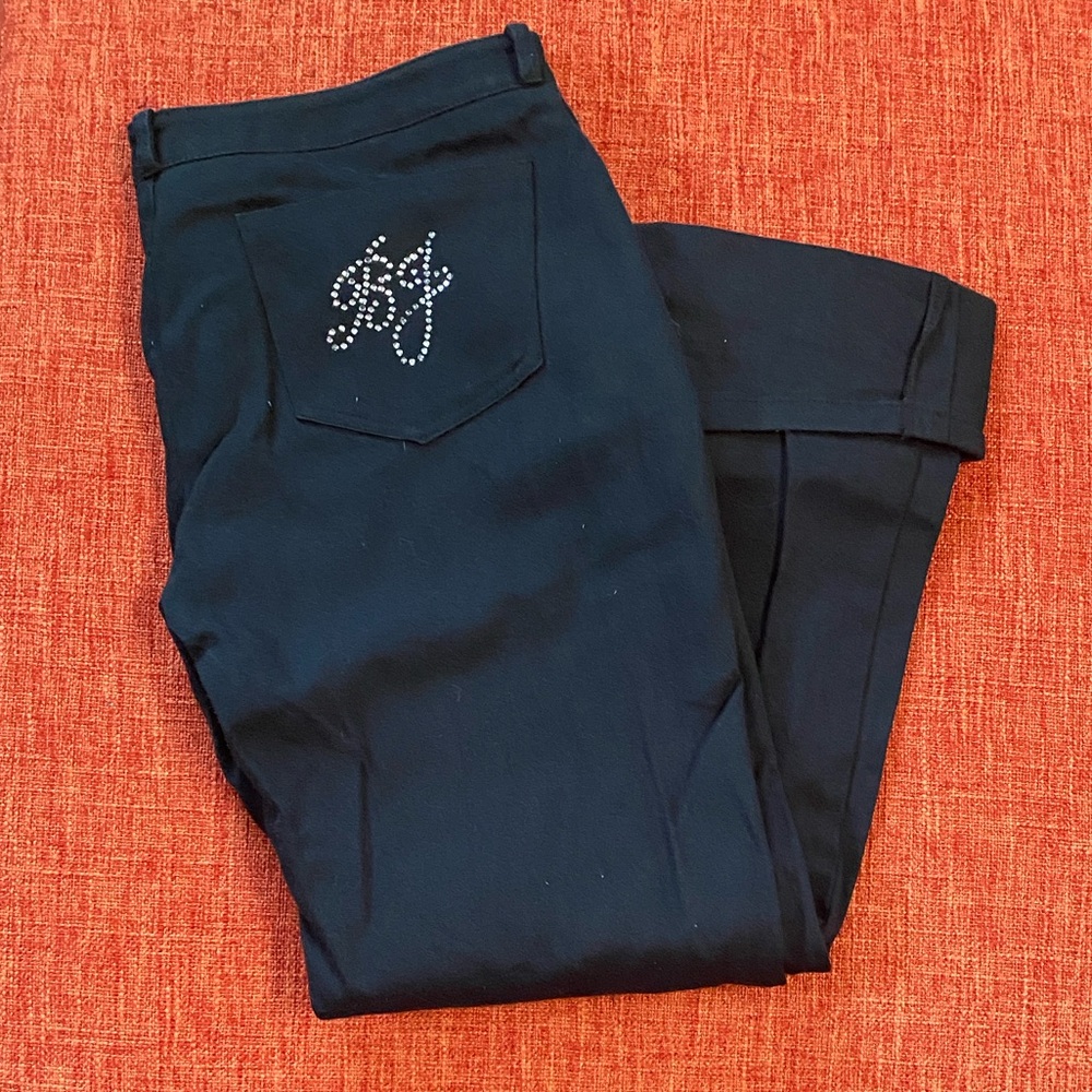 VTG Y2K Betsey Johnson BJ Rhinestone Black Capri Cropped Pants Trousers